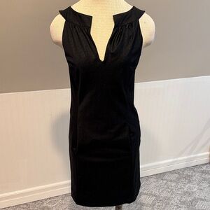 Luciano Barbera Italian Black V-Neck Mini Sheath Dress Pockets side zip